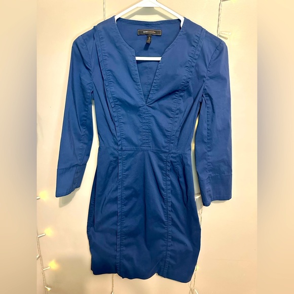 BCBGMAXAZRIA | Classic Navy Blue Fitted with Sleeves Cocktail Dress Size 0 - Picture 1 of 4